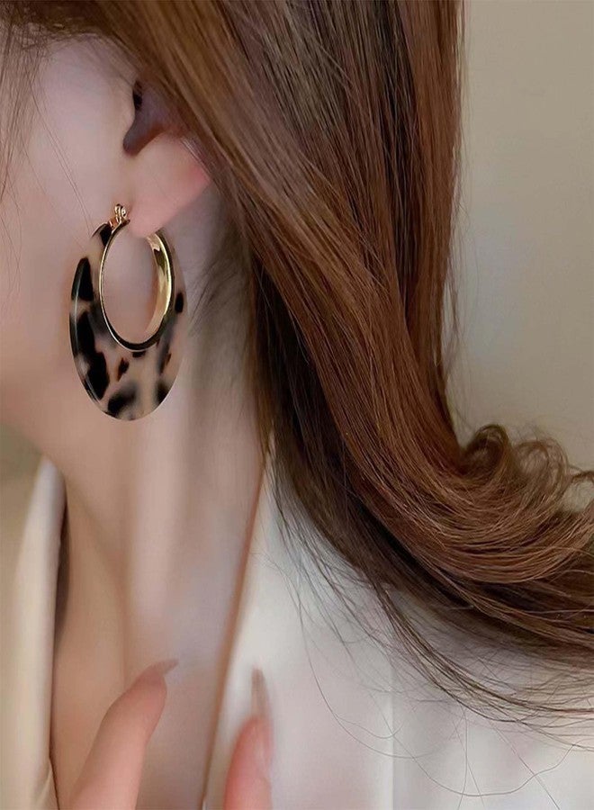 IRCOMULTI Vintage Leopard Print Hoop Earrings Tortoise Shell Hoop Earrings Tortoise Resin Earrings Leopard Print Acrylic Earrings Large Acrylic Hoop Earrings Jewelry for Women - Image 2